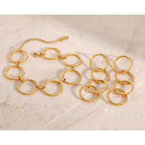 Geometric Ring <b>Bracelet</b> <b>Set</b> Stainless Steel Gold Tone Women's Party Jewelry - Product Image 2