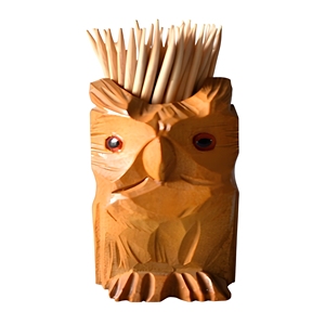 Handmade Wooden Toothpick Holder Owl Design <b>Rustic</b> Table Decor Kitchen Accessory - Product Image 1