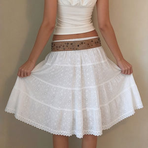 Falda Midi Boho en Línea A para Mujer con Encaje Texturizado, Cintura Natural, Estilo Dulce y Femenino de Verano - Product Image 5