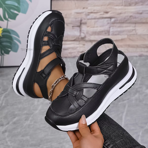 Sandalias deportivas de plataforma con cinta mágica, huecas, informales, de suela gruesa y cuña, novedad de verano para mujer - Product Image 3