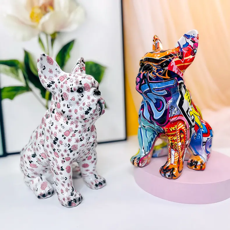Creative Colorful England Bulldog Figurines Modern Graffiti Art Home Decorations resin french bulldog sculpture ornament