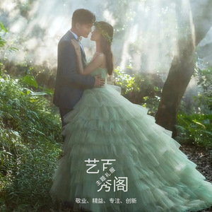 Forest Themed Green Tulle Ball Gown Strapless Empire Waist Wedding Dress For Photography And Portrait Sessions - Product Image 4