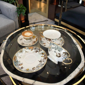 Wholesale European Style Luxury Jungle Animals Ceramic Tea <b>Cup</b> <b>Set</b> Bone China Coffee <b>Cup</b> <b>Set</b> for Arabic Gold Color - Product Image 1