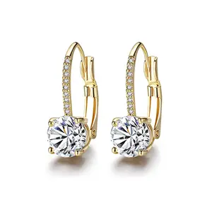 Drop Dangle 14K Gold Plated Leverback Earrings With Cubic Zirconia Rhinestone Huggie Hoop Earings Fashion Jewelry For Girls