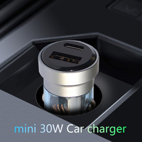 Adaptor Charger Mobil Ponsel Mini Portabel Kristal Grosir Kustom PD 30W Tipe C Pengisian Cepat untuk iPhone Samsung