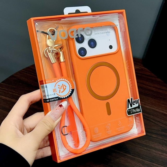 Fashion Matte Magnetic Phone Case for iPhone 17 16 Pro Max With Silicone Lanyard Camera Touch Button Shockproof Hard Cover
