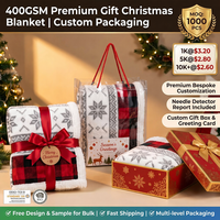 Ensemble de couvertures de Noël écologiques personnalisées avec logo, 400 GSM, en sherpa de luxe, avec carte de vœux, cadeau d'entreprise sur mesure