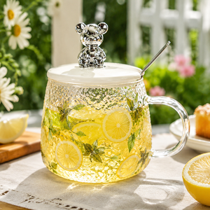 Nouvel Arrivage : Mug en verre avec couvercle motif ours, idéal comme cadeau, pour eau, café, thé, jus, usage domestique, avec cuillère - Product Image 3