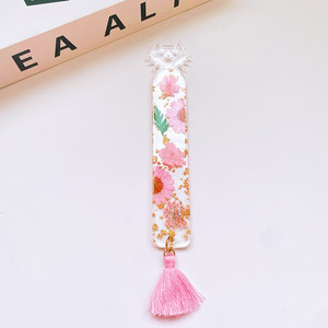 2023 Handmade Dried Flower Acrylic Bookmarks Cute Animals Eco-Friendly Modern Promotional Customizable Digital Printing Shimmer