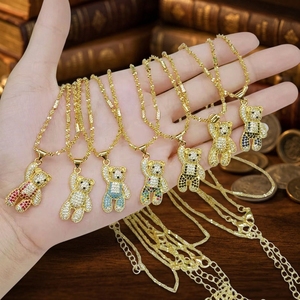 NZ1467 <span class=keywords><strong>ular</strong></span> kalung rantai liontin jimat Beruang berlian CZ berwarna kuningan berlapis emas 18k - Product Image 3