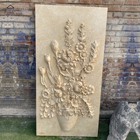 TREVI Art mural en pierre naturelle de villa européenne de haute qualité, relief en marbre avec sculpture de fleurs et d'herbe pour la décoration