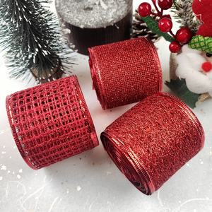Pita Natal Jala Berpinggir Kawat Berkilau 2,5 inci untuk Dekorasi Liburan Kerajinan Seni DIY - Product Image 1