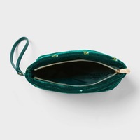 Pochette cosmétique personnalisée en velours vert foncé brodée de fleurs, avec dragonne et fermeture éclair, sac de maquillage vintage, trousse de toilette de voyage