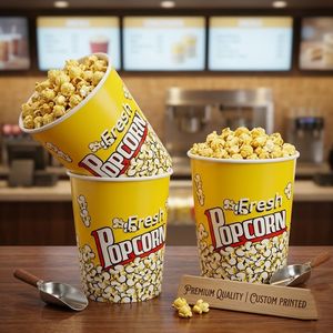 Cubos de Papel Desechables Ecológicos para Palomitas al por Mayor, Impresión Personalizada, Grado Alimenticio, Gran Capacidad para Cine, Teatro, Fiestas, Galletas - Product Image 1