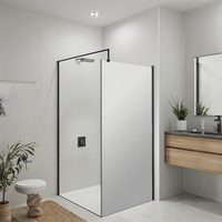 Porte de douche coulissante à panneau de verre fixe avec cadre finition laiton brossé certifiée CE, fermeture douce, pour cabine de douche