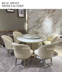 <span class=keywords><strong>Table</strong></span> ronde de luxe italienne <span class=keywords><strong>avec</strong></span> cadre en acier inoxydable et <span class=keywords><strong>plateau</strong></span> en marbre blanc rotatif, <span class=keywords><strong>table</strong></span> à manger <span class=keywords><strong>avec</strong></span> chaises en cuir - Product Image 6