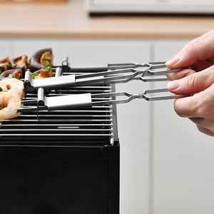 Nuevo Brochete Doble Plano de Acero Inoxidable para Barbacoa con Barra de Empuje, Brochetas para Carne, Verduras y Kebabs - Product Image 3