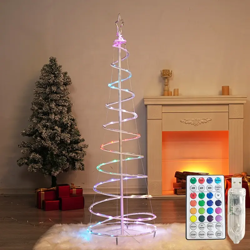 Multi-Function USB Powered 1.2m 1.5m 1.8m height smart pixel spiral christmas tree light with Remote control