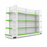 Étagère de supermarché double face, rayonnage de présentation pour magasin de proximité avec porte-étiquette vert