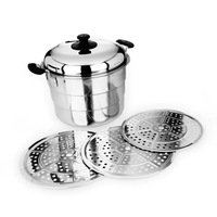 Grand Cuiseur Vapeur 45cm/50cm/55cm en Acier Inoxydable, Autocuiseur à Étages avec Couvercle et Poignée en Bakélite, Batterie de Cuisine