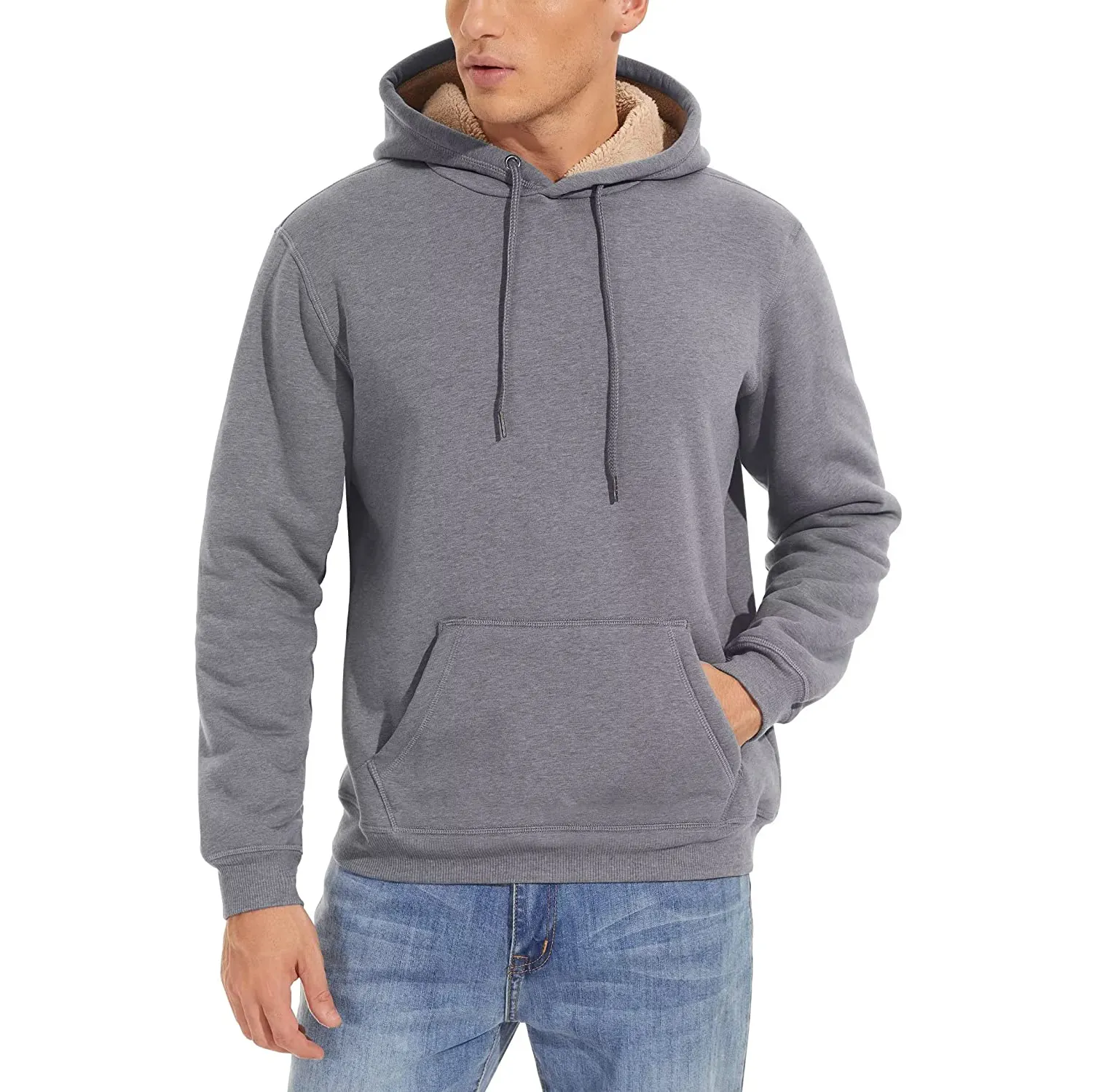 Custom Logo Design Printing Plain Gray Color Men's Hoodies Heavy Weight High Quality Plus Size Hoodies for Men