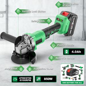 8100rpm 20V Brushless Cordless Angle Industrial DIY <b>Tool</b> Battery <b>Powered</b> With Grinding Wheel CA-20A-2 Brushless Cordless Angle - Product Image 4