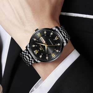 Mens Classic Gold Quartz Watch Stainless Steel Band Date Display Wristwatch For Men - Product Image 4