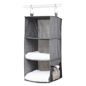 3-Layer Fabric Foldable Slotted Storage <b>Baskets</b> Closet Organizer with Hook for Hanging Clothes Household Storage Bags - Product Image 1