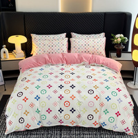 Ensemble de literie de luxe avec monogramme contrasté, housse de couette géométrique marron, 4 pièces, décoration de chambre, taille Queen