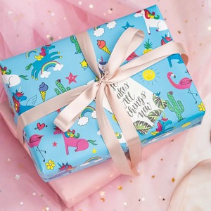 Custom Unicorn Flamingo Pattern Gift <b>Wrap</b> <b>Paper</b> <b>Roll</b> Blue Art <b>Paper</b> 100GSM Double-Sided Coated Eco-Friendly Recyclable Digital - Product Image 6