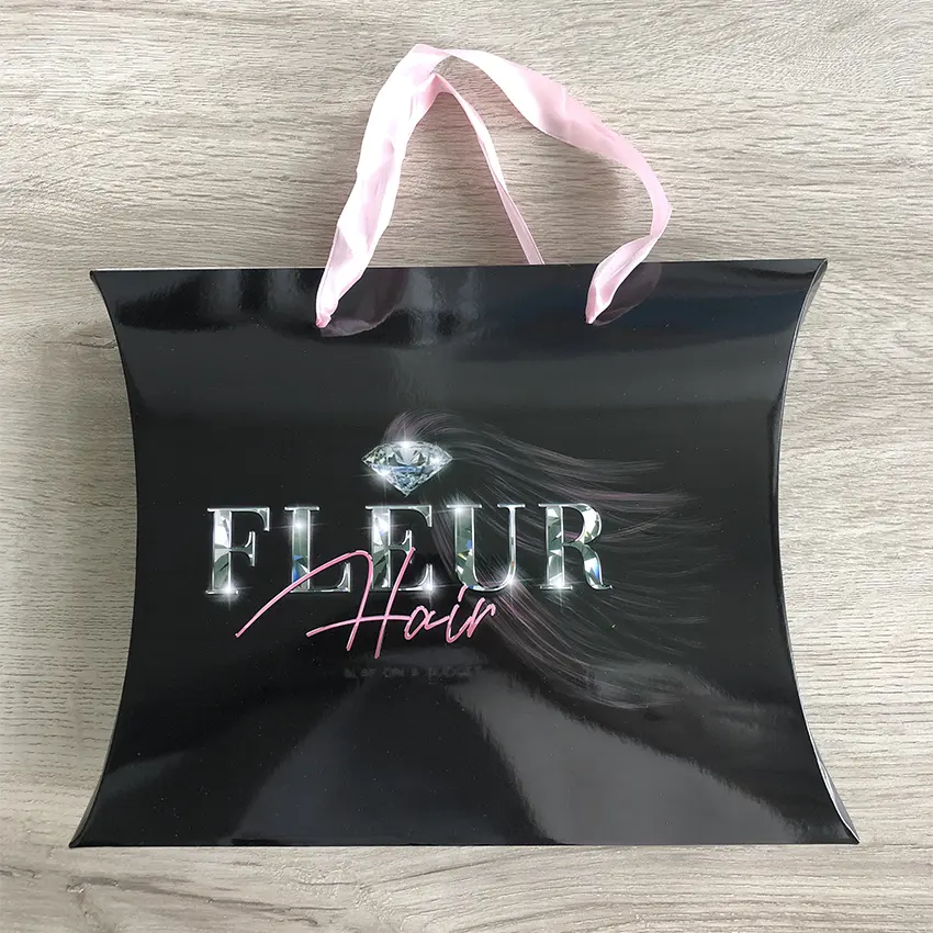 Paquetes de cabello humano virgen de lujo con logotipo personalizado elegante, cajas de almohada de peluca tejida para embalaje de extensiones de cabello