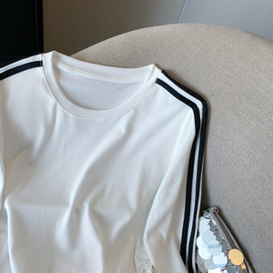 Màu Khối Sọc Raglan Dài Tay Áo T-Shirt Phụ Nữ, Được Thiết Kế Cho Một Mỏng Phù Hợp Với, Bên Trong Lớp Cơ Sở Áo Sơ Mi, Ngắn Hàng Đầu - Product Image 4