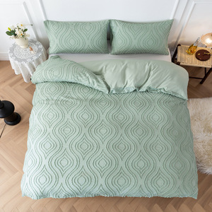 Phong Cách Hiện Đại Bộ Đồ Giường Đặt Sọc Sóng Màu Rắn Kết Cấu Vải Ba Mảnh Vua Kích Thước Duvet Cover <span class=keywords><strong>Set</strong></span> - Product Image 6