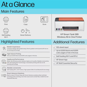 เครื่องพิมพ์ออลอินวัน H_P Tank589 Smart Wi-Fi, พิมพ์ขาว 4000 หน้า/พิมพ์สี 6000 หน้า, เครื่องพิมพ์ออลอินวัน Tank589 Wi-Fi พร้อมฟังก์ชั่นสแกน - Product Image 6