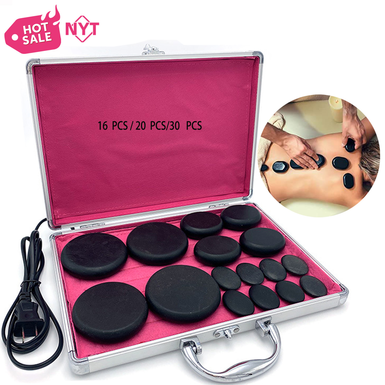 Lieferant zum Verkauf Professional Home Spa Relax Heilung Schmerz linderung Basalt Pediküre Mit Wärmer Heizung Kit Hot Stone Massage Set