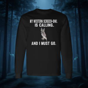 Maglietta a maniche lunghe con stampa Western Screech Owl Calling, regalo per gli amanti degli uccelli - Product Image 3