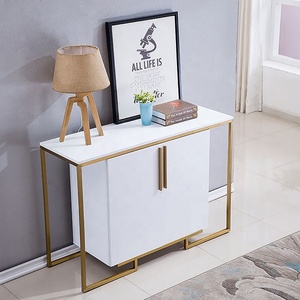 Table de <span class=keywords><strong>Console</strong></span> d'entrée moderne en acier inoxydable blanc et or avec rangement armoire à chaussures à 2 portes - Product Image 3