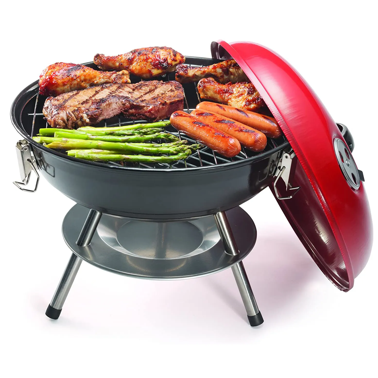 2023 New camping outdoor party Enamel 90RB Inch BBQ, 14" x 14" x 15", Portable Charcoal Grill, 14" (Red)
