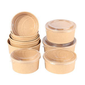 Grand <span class=keywords><strong>bol</strong></span> en papier kraft <span class=keywords><strong>jetable</strong></span> biodégradable, <span class=keywords><strong>bol</strong></span> à salade avec couvercle en <span class=keywords><strong>plastique</strong></span> - Product Image 1
