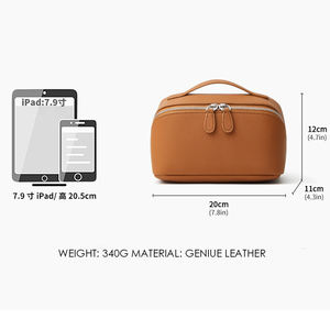 Bolsa de maquillaje para cosméticos de viaje de gran capacidad Premium de cuero genuino en stock Bolsa de cosméticos de cuero genuino - Product Image 4