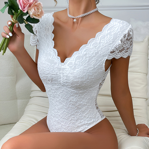 <span class=keywords><strong>Body</strong></span> a Collo V di Alta Qualità con Fiori Ricamati, Aderente, <span class=keywords><strong>Bianco</strong></span>, Abbigliamento Femminile, Costume Sexy Personalizzato <span class=keywords><strong>in</strong></span> <span class=keywords><strong>Pizzo</strong></span> - Product Image 3