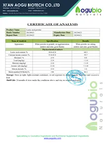 Aogubio 화장품 등급 순수 99% 젖산 가격 대량 원시 젖산 분말