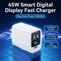 Chargeur rapide GaN 45W avec écran numérique TFT, protocole PD 3.0 AVS UFCS, sortie CC, adaptateur mural intelligent, prise US EU, ABS