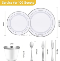 Services de vaisselle jetables en plastique argenté pour 100 invités – Assiettes anti-fuite de qualité alimentaire pour fêtes et mariages