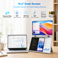 Moniteur portable double écran LumiCreate 15,6 pouces 1080P pliable à 180° °   Support USB-C HD VESA à rotation automatique pour ordinateur portable PC OEM personnalisé