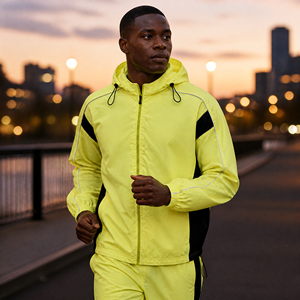 XINHUI Mens Hooded Full-Zip Color-Block <b>Track</b> <b>Jacket</b> Reflective Training <b>Jacket</b> Custom OEM ODM Wholesale Bulk Factory - Product Image 3