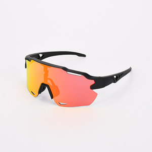 Cycling Sunglasses Shield Shape <b>Black</b> <b>Frame</b> Mirror Lenses PC Material Sporty Style For Men Performance Eyewear - Product Image 3