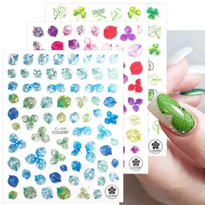 Heißer Verkauf Vier blättriges Kleeblatt Nagel aufkleber neue Blätter Dekoration selbst klebend Lucky Clover Laser Leaf Kunst Maniküre-Werkzeuge