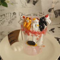 Nouveauté, cadeau en céramique, dessin animé mignon chat Animal cuillère suspendue café Dessert cuillère Unique glace couverts