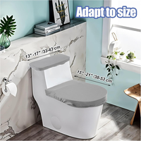 Ensemble de housses de toilette en polyester gris extensible, comprenant une housse de réservoir rectangulaire et une housse de couvercle rond avec base élastique en tissu doux